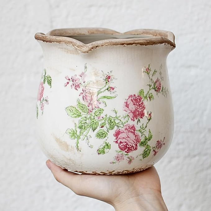 Xiaan Jiaju Shabby Chic Flower Pot, 6.11 Inch Ceramic Planter - Image 3