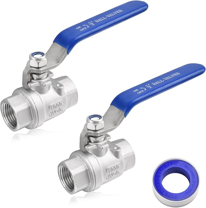2 Pack Ball Valves 304 Stainless Steel 1/2 Inch NPT Female to Female Thread by LEONTOOL