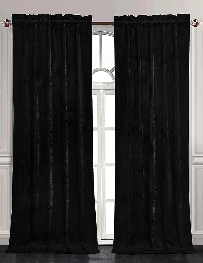 Chezmoi Collection Lux Black Crushed Velvet Curtains 2 Panel Set by ChezmoiCollection