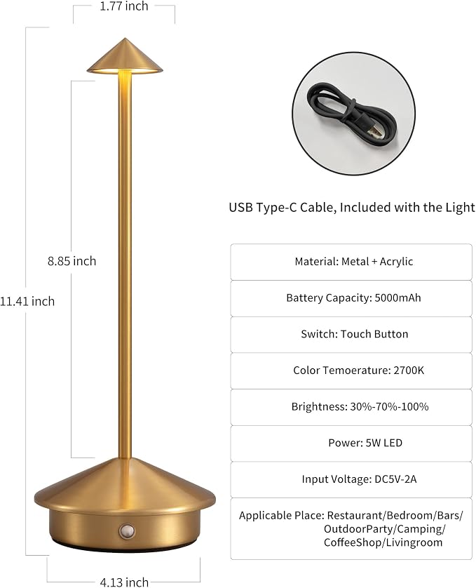 Modern Cordless Table Lamp Set of 2, Rechargeable, Battery Operated Lighting - Image 5