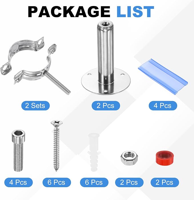 HARFINGTON 2 Set Wall Mount Ceiling Mount Pipe Supports 304 Stainless Steel - Image 3