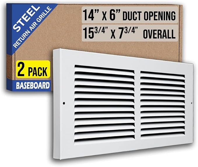 2 Pack] Fits 14x6 Duct Opening | Steel Baseboard Return Air Grille by Handua | by Handua