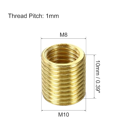 MECCANIXITY Thread Reducing Nuts Insert M10 x 1mm Male to M8 x 1mm Female Brass - Image 2