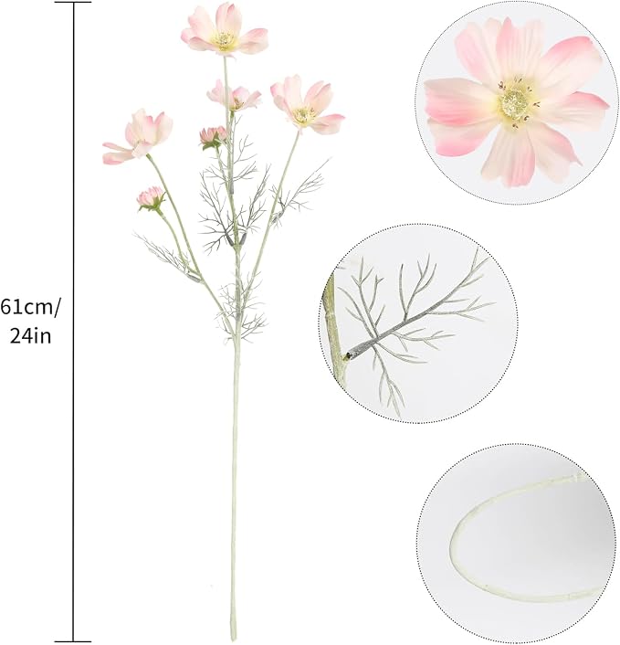 6PCS Cosmos Silk Flowers 24'' Fake Wild Flowers Light Pink Daisy Flowers - Image 3