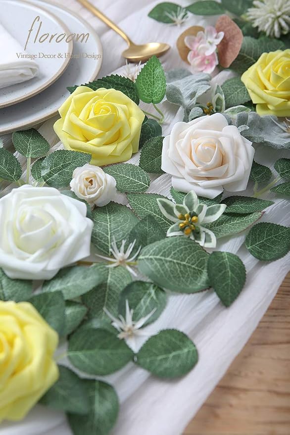 Artificial Flowers 50pcs Real Looking Cream Foam Fake Roses - Image 5