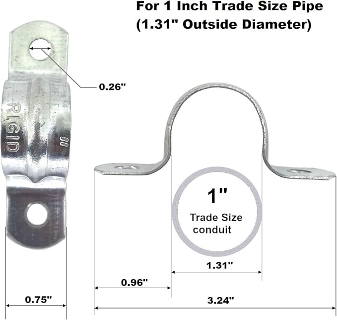 Rigid Pipe Strap Clamp Hanger, 2 Holes, Galvanized or PVC Pipes, IMC Conduit - Image 2