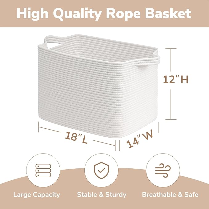 Goodpick 50L Large Woven Storage Basket, Cotton Rope Baskets - Image 3