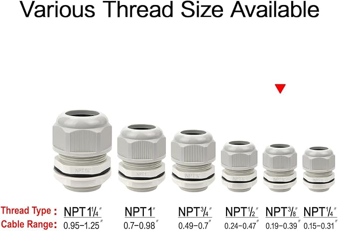 5 Pack NPT 3/8" Cable Glands Waterproof Adjustable 5-10mm Cable Connectors Grey - Image 7