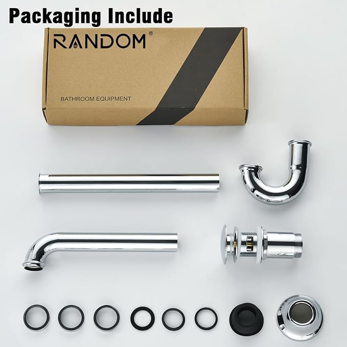 RANDOM Brass P Trap with Bathroom Sink Stopper Kit With Overflow, Chrome - Image 9