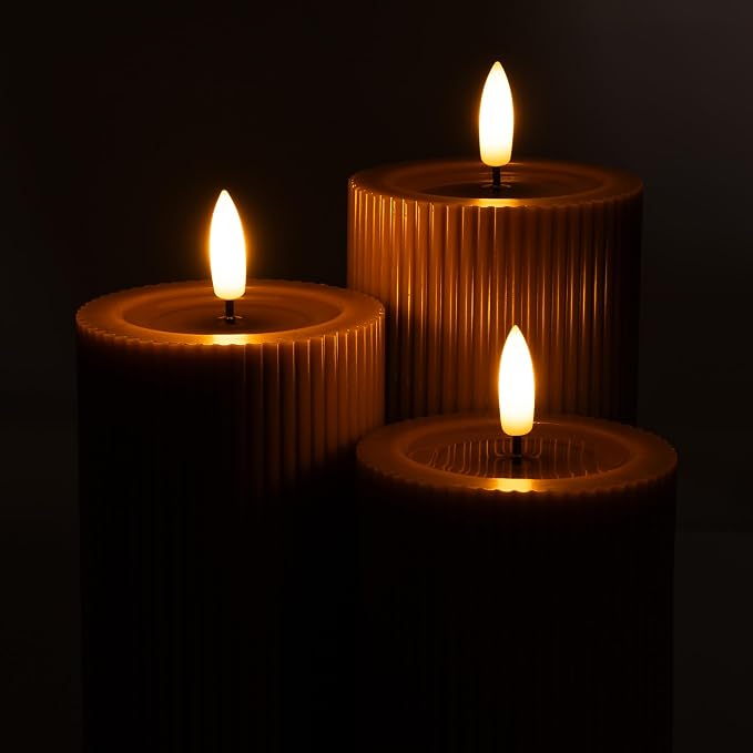 Fluted Ribbed LED Pillar Candles, - Image 7
