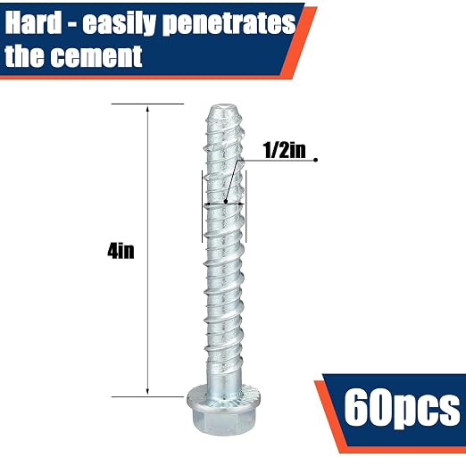 Tandefio 60 Pack 1/2 x 4 Concrete Anchors and Screw Kits Galvanized | Large - Image 2