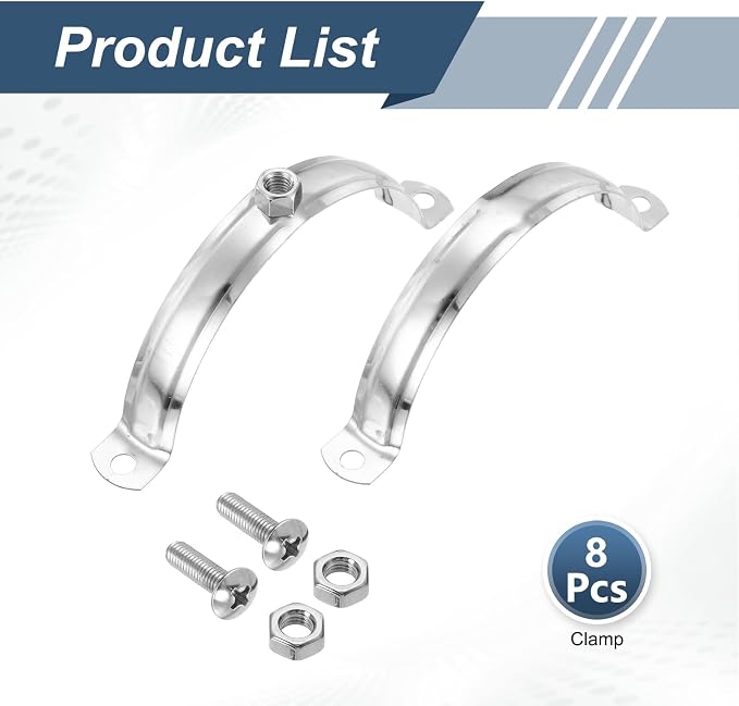 HARFINGTON 8 Pcs Adjustable Pipe Bracket Clamps 4-5/16" Stainless Steel Wall - Image 3