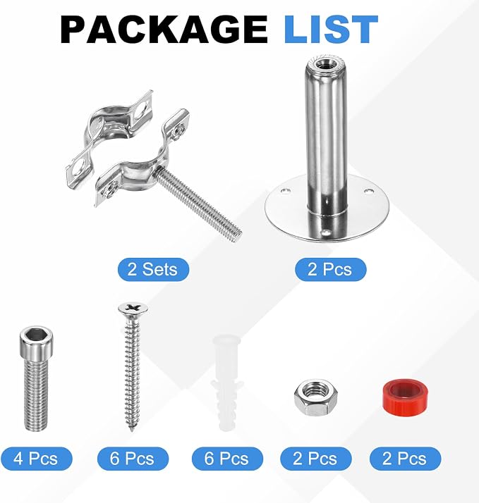 HARFINGTON 2 Set Wall Mount Ceiling Mount Pipe Supports 304 Stainless Steel - Image 3