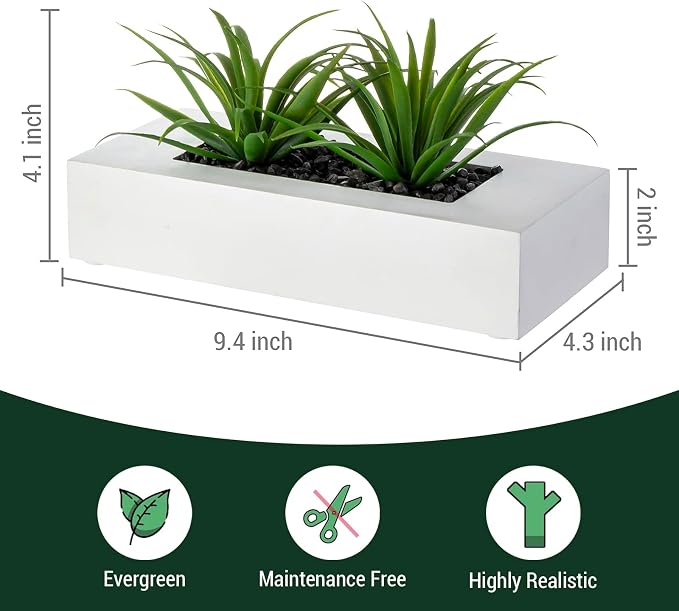 MyGift 10 Inch Artificial Green Grass in White Rectangular Wood Planter | - Image 5