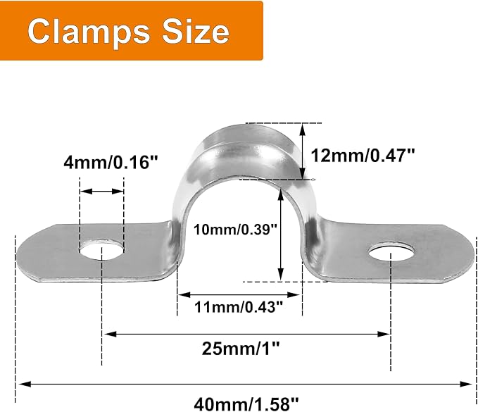Biaungdo M10 3/8" Stainless Steel Pipe Strap, Two Hole Strap, U Bracket Pipe - Image 2