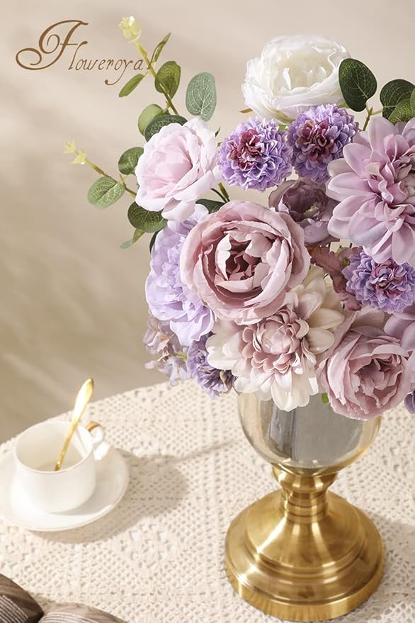 Artificial Flowers Combo Purple Flowers Mix Silk Flowers Dahlia Roses - Image 5