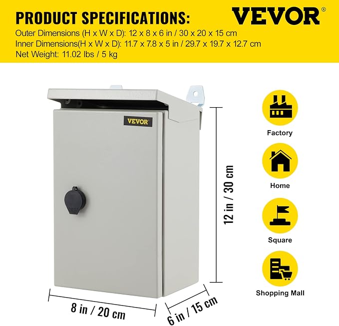 VEVOR Electrical Enclosure, UL Certified NEMA 4 Outdoor IP65 Waterproof - Image 7