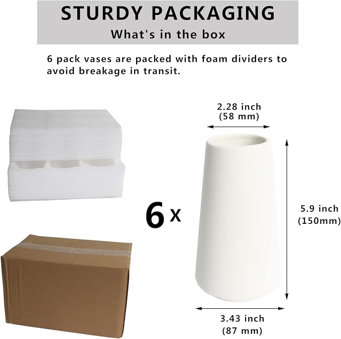 YANLING 6 Pack White Ceramic Vases - Image 3