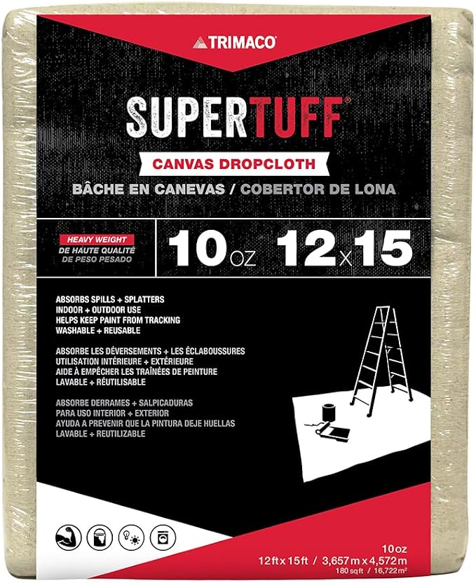 Trimaco SuperTuff 10 oz thick Heavyweight Canvas Drop Cloth, 12-feet x 15-feet by Trimaco