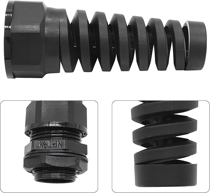 Cable Gland, NPT 3/4", Nylon Joint, Adjustable Locknut, Flex Spiral Strain - Image 3