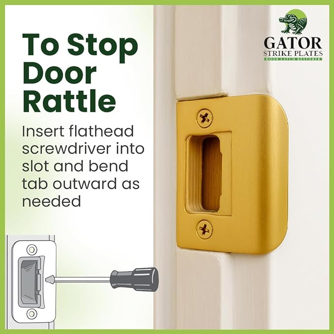 Gator Door Strike Plate 2-1/4" Latch Restorer, Bright Brass, No Chiseling - Image 3