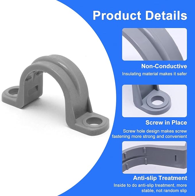 1/2 Inch PVC Pipe Strap, 2-Holes Conduit Pipe Clamps Plastic Pipe Supports - Image 3