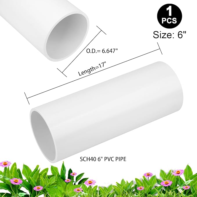 6 Inch PVC Pipe 17" Long White Sch40 Industrial PVC Pipes - Image 3