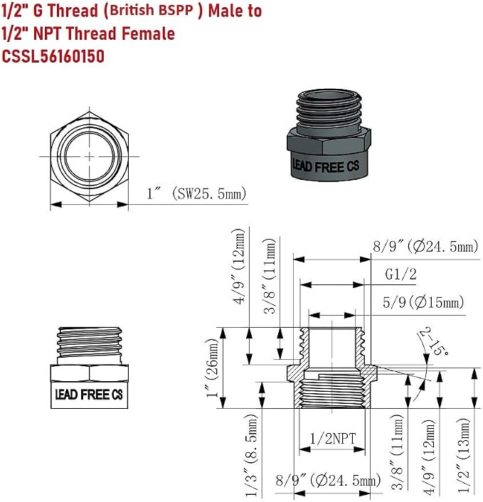 G Thread Male to NPT Thread Female Pipe Fitting Adapter - Image 3