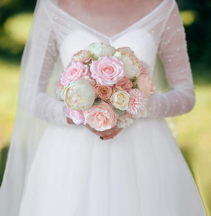 FACINOC Peonies Artificial Flowers Pink Silk Roses Blush Peony Bulk - Image 8