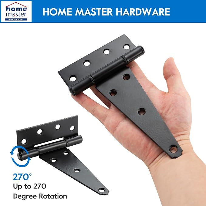 HOME MASTER HARDWARE 6" Heavy Duty Gate Hinges, 6 Pack T Strap Hinges | Steel - Image 3