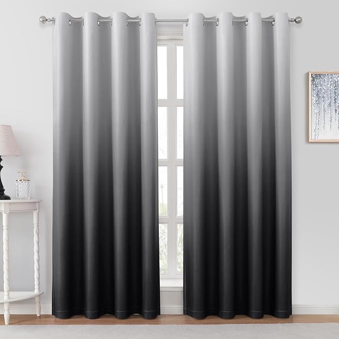 HOMEIDEAS Black Ombre 100% Blackout 52W x 84L 2 Panels | Gradient, Room by HOMEIDEAS