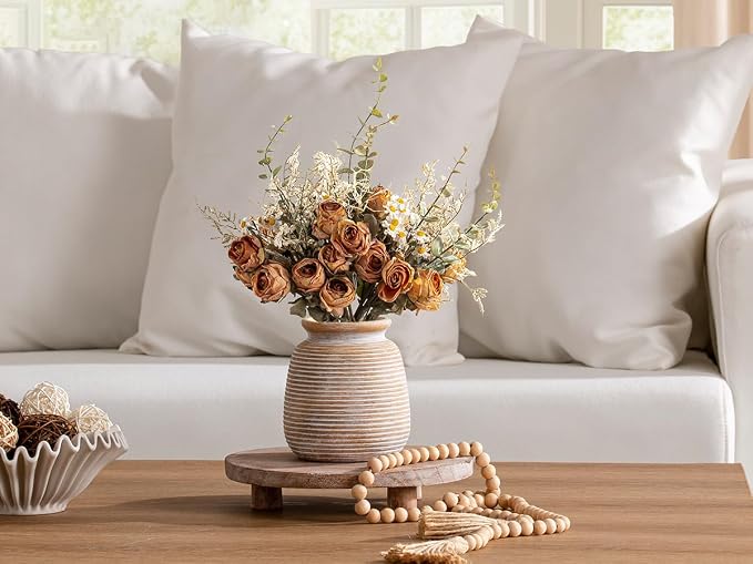 Ceramic Rustic Vase, Small Flower Farmhouse Vases Home Decor, 6“ Terracotta - Image 4