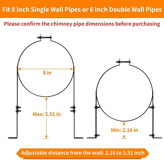 8 Inch Chimney Pipe Support Bracket, Adjustable Vent Wall Strap, Stainless - Image 2