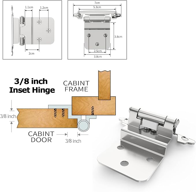 3/8 Inch Inset Cabinet Hinges, 20 Pack Self Closing Flush Face Mount Hinges - Image 4