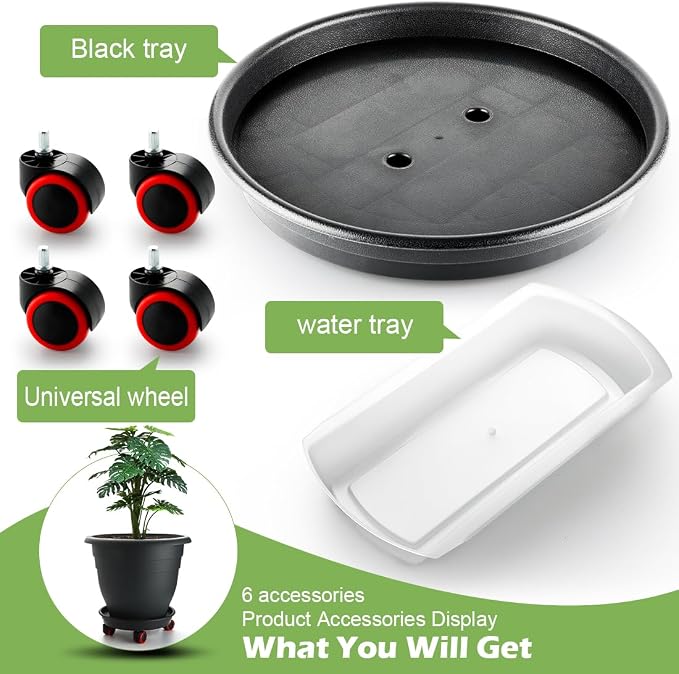 RooTrimmer 3 Pack 16 Inch Rolling Large Plant Pots | Heavy duty plastic planters - Image 8