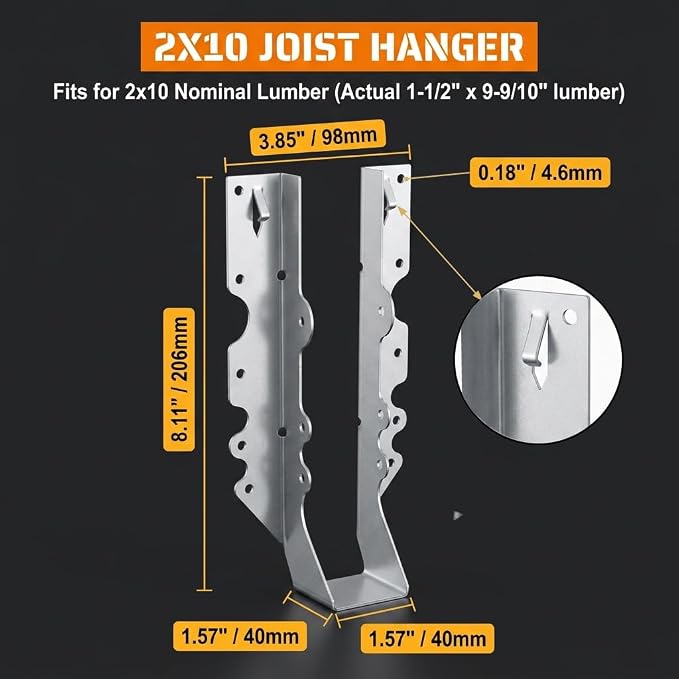 50 Pack 2x10 Joist Hangers, 18 Gauge Galvanized Face Mount | Wood connectors - Image 2