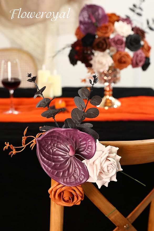 Halloween Artificial Flowers Black Flowers Mix Silk Flowers Fake Roses - Image 3