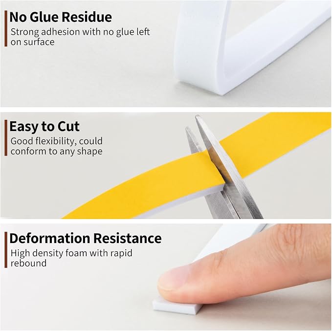 Yotache Weather Stripping Door Seal Strip White 3/8" x1/8", 50Ft Total | Foam - Image 5
