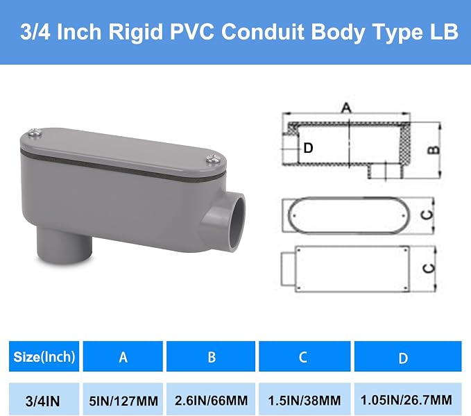 4Pack 3/4 Inch Rigid PVC Conduit Body Type LB, Slip x Slip PVC Conduit Bodies - Image 3