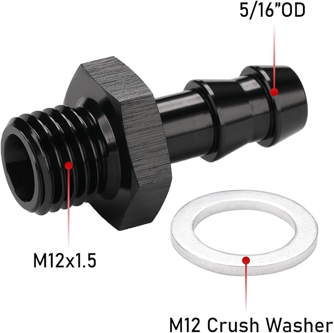 M12x1.5 Male Metric to 5/16 Barb Fuel Pump Outlet Adapter Fitting Aluminum Black - Image 2