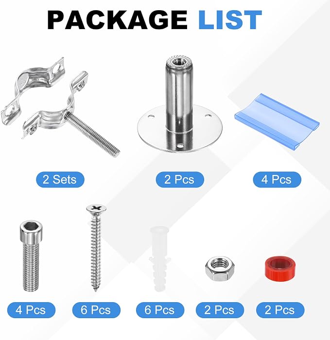 HARFINGTON 2 Set Wall Mount Ceiling Mount Pipe Supports 304 Stainless Steel - Image 3