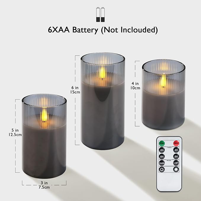 Amagic Grey Ribbed Glass Flameless Electric LED Candles - Image 6