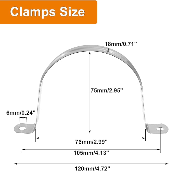 Biaungdo M75 Rigid Pipe Strap, 3 Inch Stainless Steel, U Bracket Pipe Clamps - Image 2