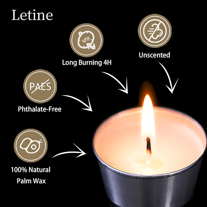 Letine 36-Pack Glass Votive Holders & White Tealights – Clean-Burning Smokeless - Image 3