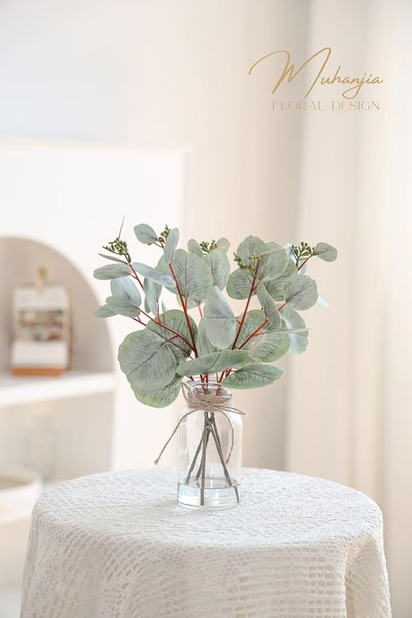 Muhanjia Artificial Eucalyptus Stems in Glass Vase - Image 4