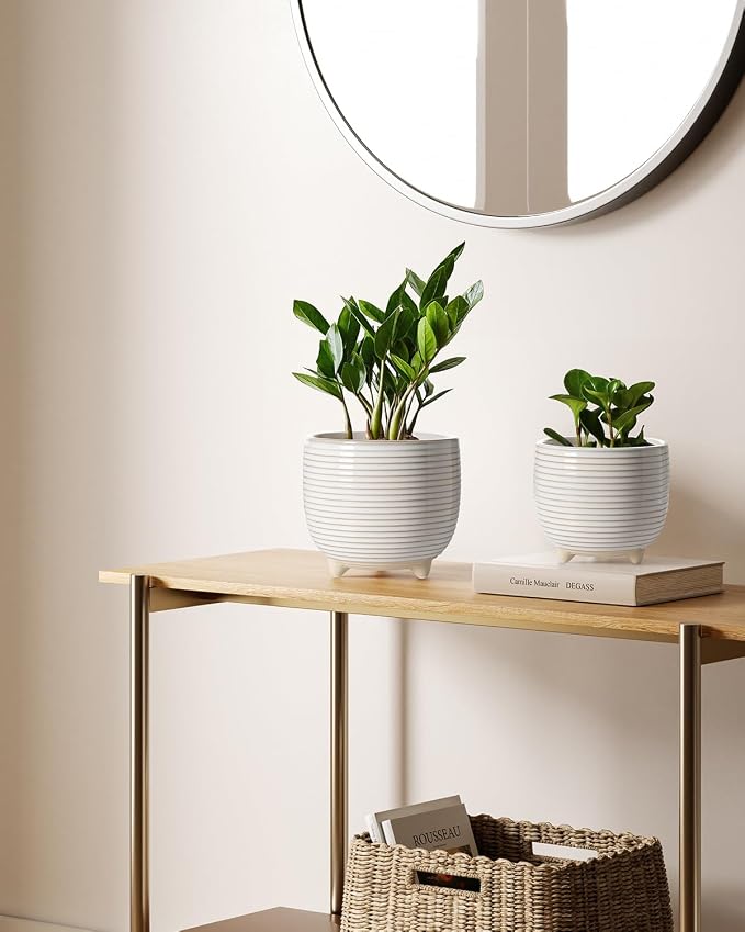 LE TAUCI Ceramic Plant Pots, 5.1 + 6.4 Inch Footed Pots - Image 3