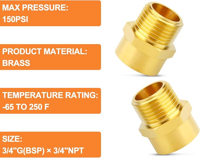 GASHER 5Pcs 3/4" G Thread Female × 3/4" NPT Thread Male Brass Pipe Fitting - Image 5