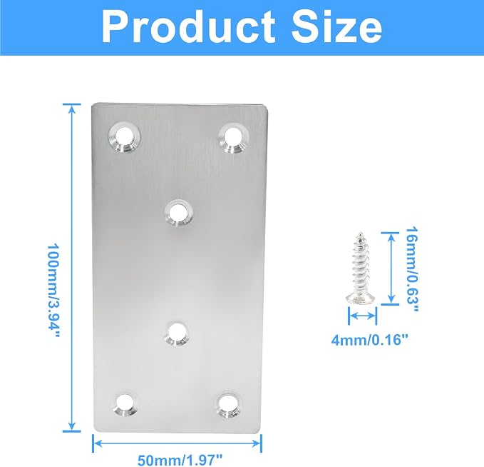 Bonsicoky Flat Straight Brace Brackets, Shelf Support Repair Plate, - Image 2