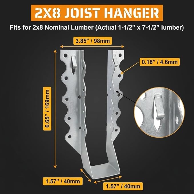 50 Pack 2x8 Joist Hangers, 18 Gauge Galvanized Face Mount | Wood connectors - Image 2