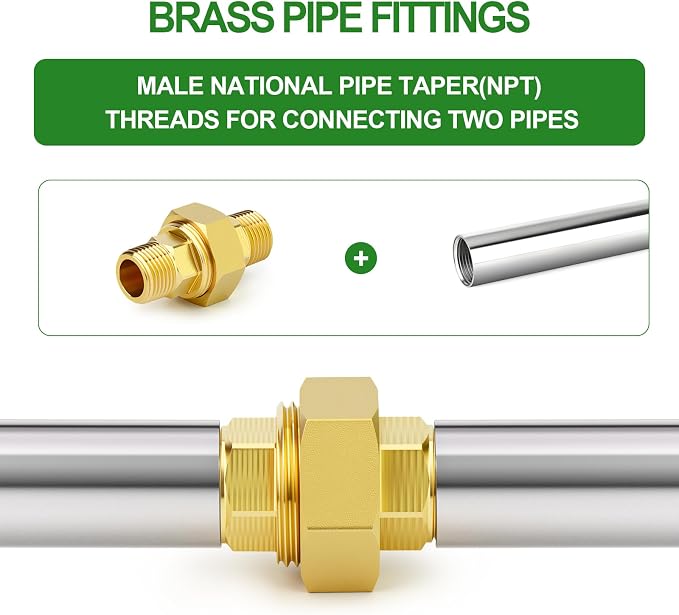 2PCS Brass Union，3/8" NPT Male x 3/8" NPT Male Brass Pipe Fitting - Image 5